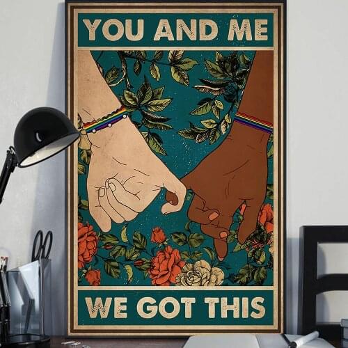 Black And White Hold hands Canvas Painting You And Me We Got This Quote Poster And Print Family Wall Pictures For Living Room