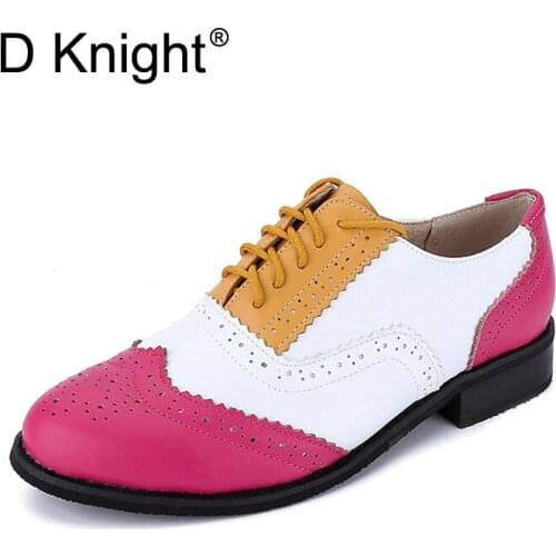 Spring Autumn Womens Genuine Leather Oxfords Vintage Casual Single Shoe Women Oxford Shoes Plus Size 32-45 Ladies Brogues Shoes