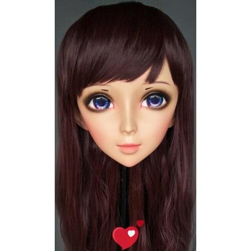 Elsa)Female Sweet Girl Resin Half Head Kigurumi BJD Eyes Crossdress Cosplay Japanese Anime Role Lolita Mask With Eyes And Wig