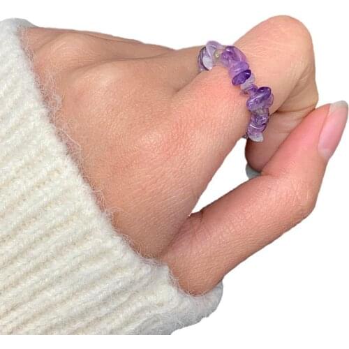 Boho Pure Handmade Natural Stone Energy Rings Women Stretchy Fashion Jewelry Colorful Adjustable Crystal Wedding Party Ring