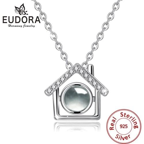 Eudora 925 Sterling Silver 100 Language i love you Necklace House Pendant with AAA Zircon silver Fashion Jewelry for Women