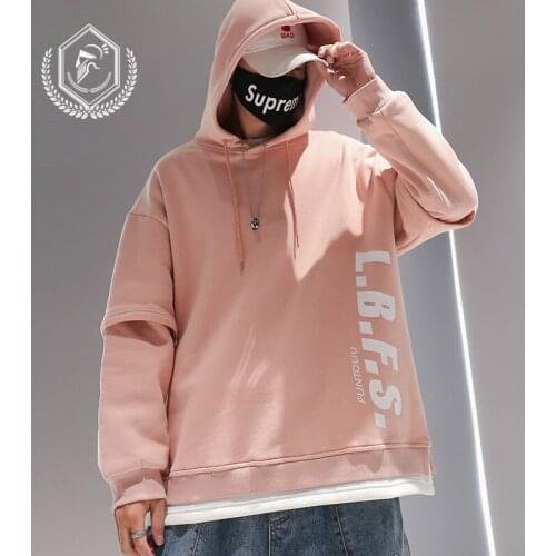Men Fashion Loose Print Fleece Heavyweight Casual Pullover Hip Hop Sweatshirts with Hooded