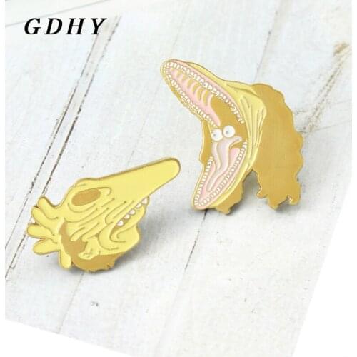 GDHY Cartoon Monster Brooch Yellow Big Mouth Monster Exaggerated Gothic Brooch Enamel Pin For Kids Shirt Backpack Badge Gifts