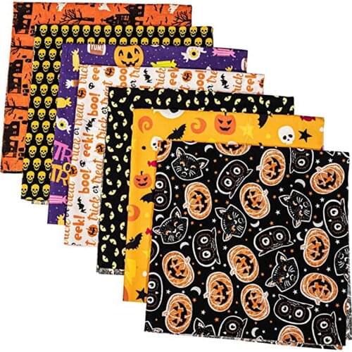 Halloween Pumpkin Printed Handkerchief DIY Hand Stitched Childrens Polyester Flat Elastic Band Handkerchief Towels 7pcs #107