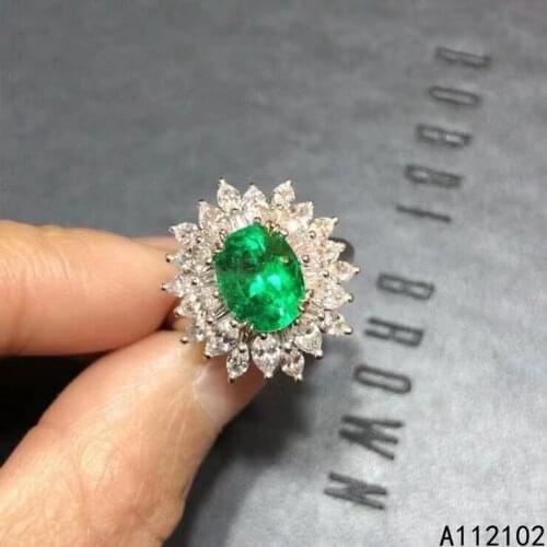 KJJEAXCMY fine jewelry 925 sterling silver inlaid natural emerald ring noble girls ring support test hot selling