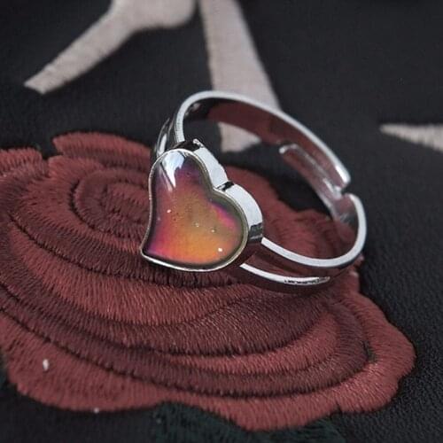 Change color Peach Heart mood Ring Temperature control open Enamel color Feeling/Emotion rings
