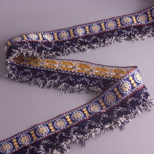 Embroidery ethnic webbing woven tape cotton crochet cluny lace tassel fringe trim ribbon 7cm tribal boho DIY native denim africa
