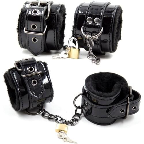Manyjoy Slave Restraints Leather Plush Handcuffs with Metal Lock Chain for Sex Women Couples BDSM Bondage Flirt Erotic Products
