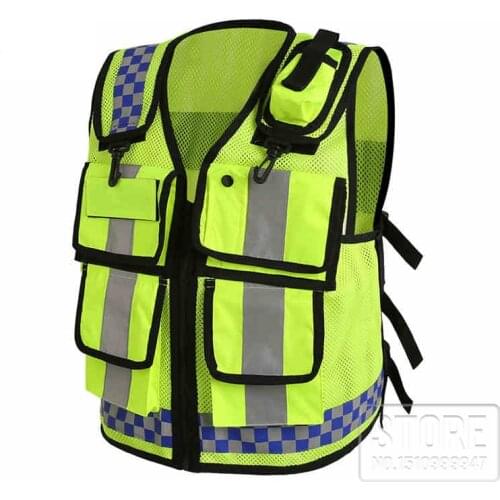 Motorcycle reflective racing Vest Police man Moto safe warning jackets Motorbike HongKong style GREEN Police pocket jacket