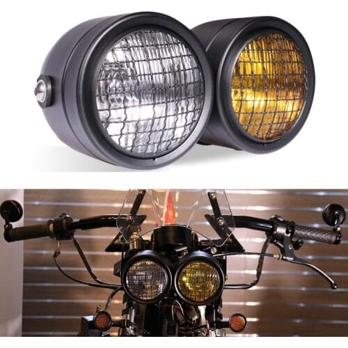Motorcycle Universal Dual Headlight Motor DC 12V Retro Black Headlamp Scooter Refit Spotlight Moto High Low Beam Front Light
