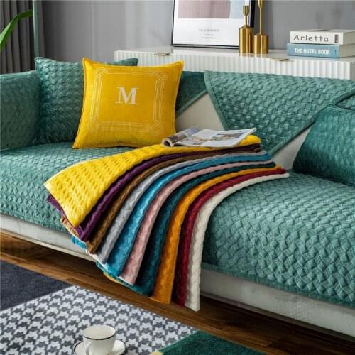 Nordic Soft 3 Seater Sofa Cover Velvet Quilted Red Green Brief Slipcover Anti Slip Sofa Cushion Loveseat Single Armchair Towel