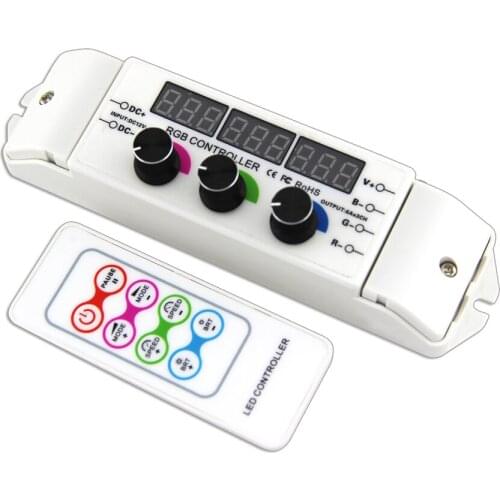 New Led RGB Strip Controller 12V 24V 6A*3CH Output 4096 Scale Level 37 Mode RF Remote Knob Control 5050 3528 RGB String Dimmer