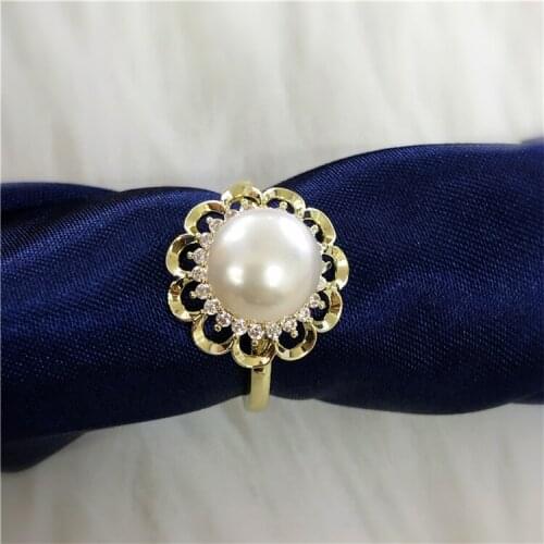 Wholesale ADJUSTABLE Gold Plated Flower Ring Mountings Base Findings Jewelry Settings Parts for Pearls Beads Stones, 10pcs/lot