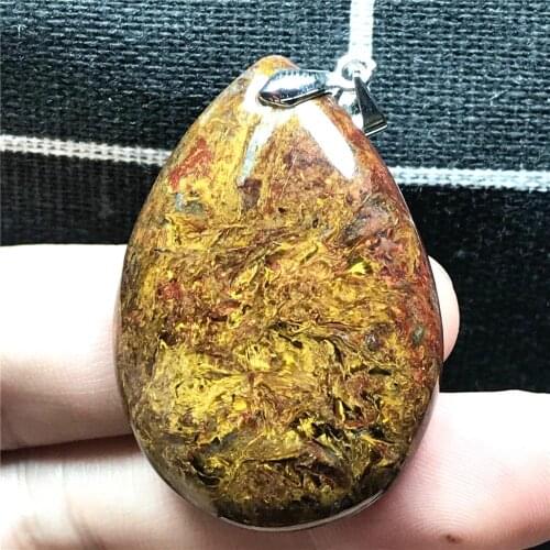 Necklace Pendant Natural Yellow Pietersite Jewelry For Woman Man Crystal 40x28x8mm Water Drop Beads Silver Namibia Stone AAAAA