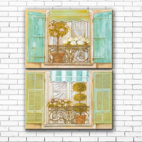 Pastoral windowsill flower potted scenery canvas printings oil painting printed on canvas home room wall art decoration picture