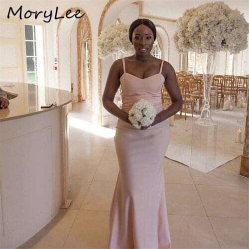 Mermaid Bridesmaid Dresses Pink Colro African Sleeveless Floor Length Sweep Train Silk Satin Wedding Party Bridemaid Dresses