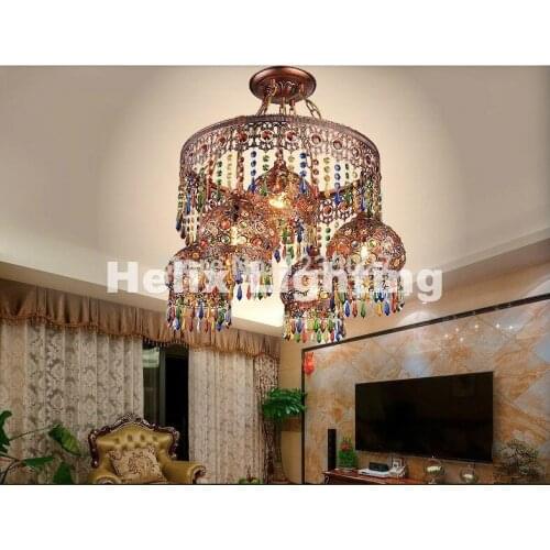 Tiffany Crystal Pendant Lamps Lighting 4+1L Bohemian Style Semicircel Iron Ceiling Pendant lamps,AC110-240V Free Shipping