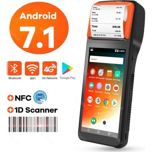 Wifi Portable POS Terminal Android 7.1 PDA With 58mm Mini Bluetooth Thermal Receipt Printer 4G WiFi Mobile Order POS Terminal