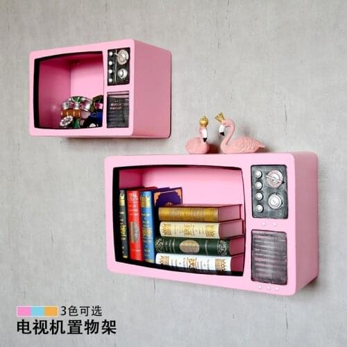 Retro iron TV wall pendant creative shelf storage wall decoration Industrial style model partition