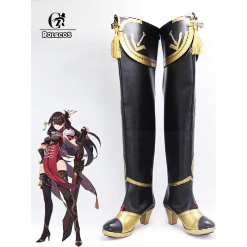 ROLECOS Genshin Impact Beidou Cosplay Shoes Game Genshin Impact Beidou Cosplay Shoes Women Black High Boots Shoes High Heels