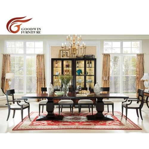 Luxury elegant long dining table designs and 10 fabric dining chair longue table à manger moderne 10 chaises WA423