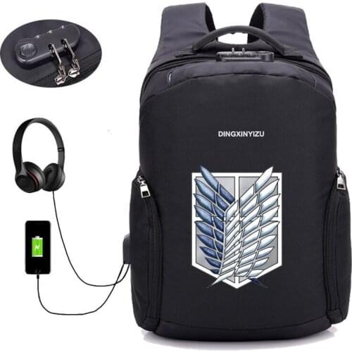 Anime Attack on Titans backpack USB charging backpack student School Backpack Teenagers Laptop bag Anti-theft Bags 14 style