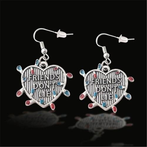 Anime Stranger Things Cosplay Friends Don't Lie Letter Earrings Choker Light Bulb Heart Charms Drop Ear Best Friend Gift Jewelry