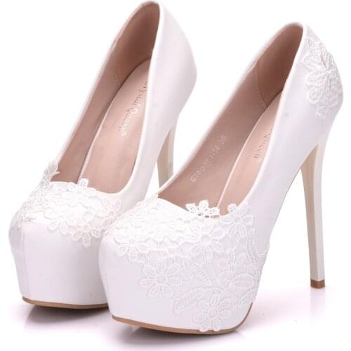 Bridal Shoes Summer Hollow White Lace Beautiful Wedding Marriage Flower High-heeled Womens Pumps Woman Shoes