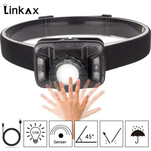 Motion Sensor LED Headlamp Rechargeable LED Head Flashlight with 1800mAh lithium battery Head Lantern For Fishing Hunting