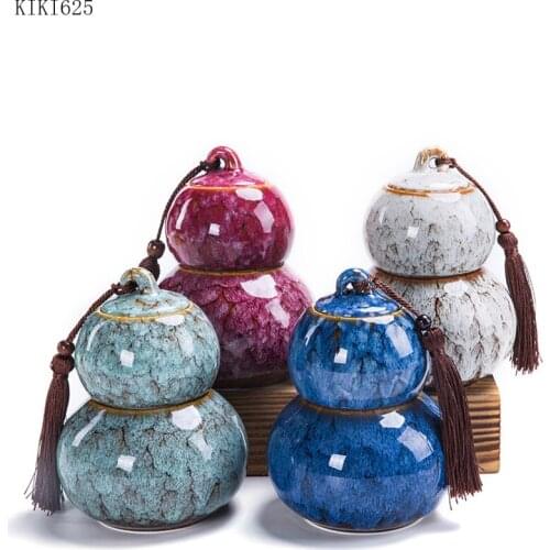 Creative Ceramic Tea Caddy Double Gourd Sealed Cans Household Tea Candy Storage Jar with Lid Kitchen Container Home Decoration