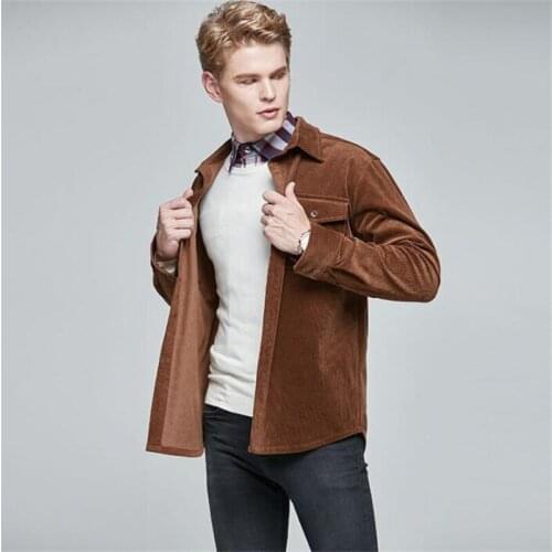 Corduroy coats mens long-sleeved shirt for young men loose casual shirt pure color versatile jacket 2021 autumn new blue brown