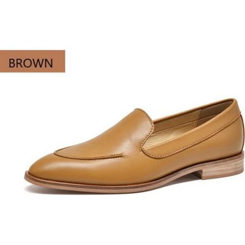Spring Genuine Leather Chunky Womens loafer European and American Round Toe Retro Low Heels Ladies Single Shoes