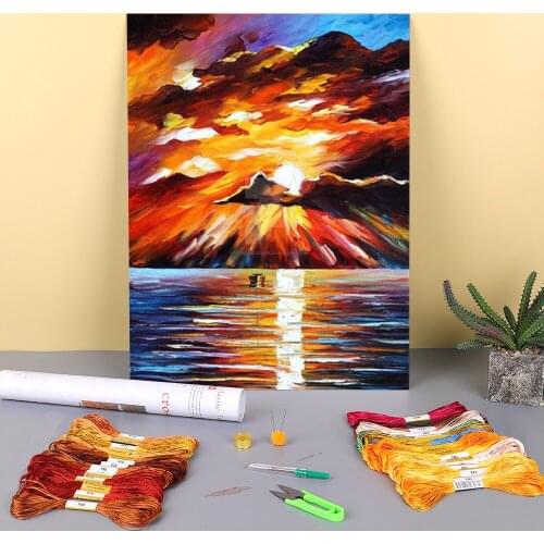 Sunny Clouds Printed Water-Soluble Canvas 11CT Cross-Stitch Embroidery Patterns DMC Threads Craft Painting Sewing Different