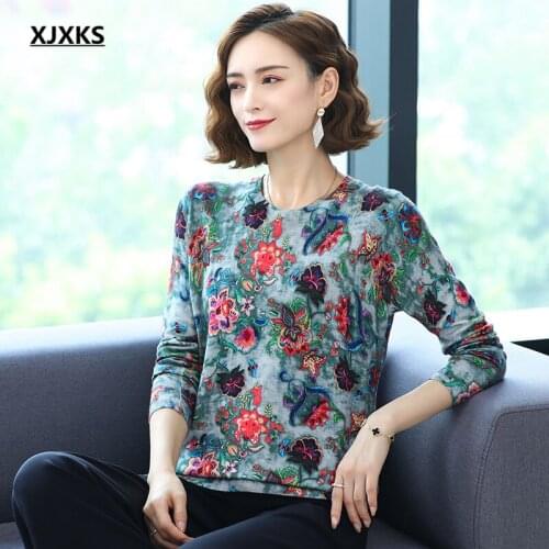 XJXKS 2021 autumn winter new exquisite digital printing sweater women pullover high-end women cashmere knitted sweater