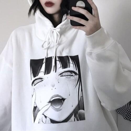 WomenS Hooded Sweatshirt Plush Oversized Streetwear Fall Kawaii Gothic Anime Print Harajuku Ladies Dress Pullover 2021