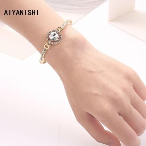 AIYANISHI Delicate 925 Sterling Silver Crystal Bracelets Link Chain Women Girls Bracelet Female Wedding Valentines Jewelry