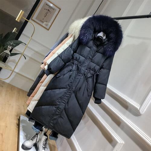 2021 Women Winter New Long White Duck Down Coats Female Thick Warm Down Jackets Ladies Real Raccoon Fur Hooded Overcoats Q428