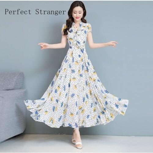 2021 Summer New Arrival Hot Sale V Collar Ruffles Short Sleeve Women Long Chiffon Dress S-4XL