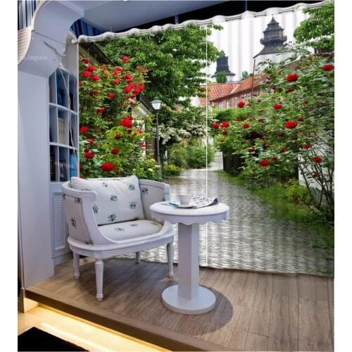 3D Curtains street landscape Photo Bedroom Window For Curtains romantic rose Blackout Drapes Custom any size