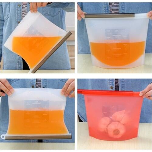 4Pcs Silicone Food Bag 1000ml 500ml Reusable Leakproof Ziplock Silicone Food Storage Bag Fresh Bag For Freezer Preservation