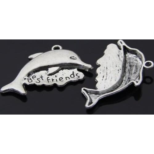 50pcs/lot Letters "Best Friends" Lovely Dolphin Charm Tone Diy Jewelry Making 35mmx22mm