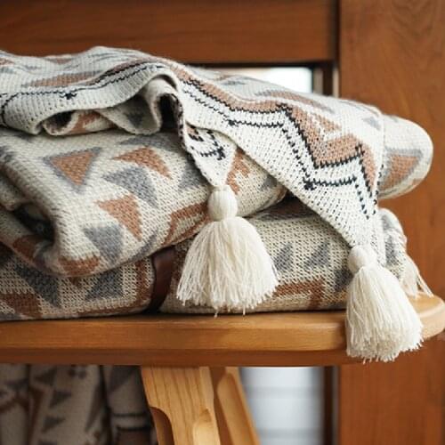 Bohemian Tassel Blanket Knitted Blanket Sofa Throw Blanket Traveling Blanket