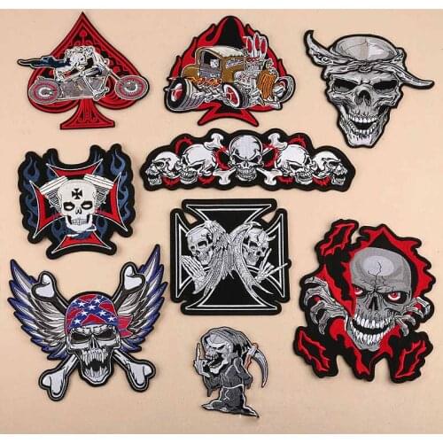 Big Size Grim Reaper Death Skull Wholesale Iron on Embroidered Cloth Clothes Patch For Clothing Girls Boys