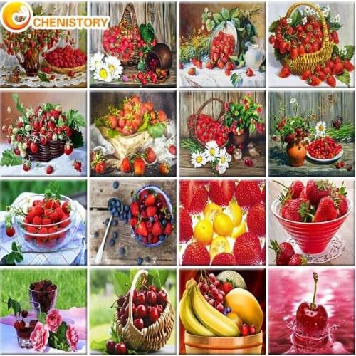 CHENISTORY Paint By Number Strawberry Fruit HandPainted Diy Gift Kit Drawing On Canvas Oil Painting Picture Wall Art Home Decor