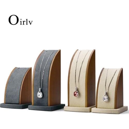Oirlv 2 Pcs/Set Solid Wood Arc-shaped Necklace Pendant Display Holder Jewelry Stand with Microfiber Jewelry Organizer Showcase