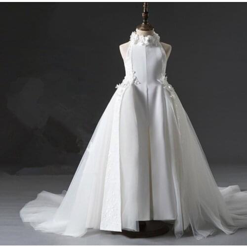 Flower Girl Dresses for Weddings O-Neck Kids Catwalk Evening Gown Appliques Design Beautiful Girls Princess Dresses L594