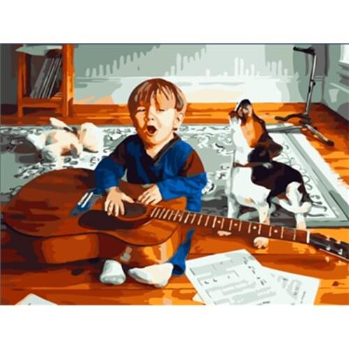 DIY Oil Painting By Numbers Boy with Dog Coloring By Numbers Hand Painted Kits Drawing Canvas Pictures Home Decoration Gift