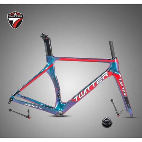 Carbon Road Bicycle Frame+Fork+Seatpost Twitter SNIPER2.0 Thru-axle Discolored F12*100 R12*142mm Disc Brake Grave Road Bike