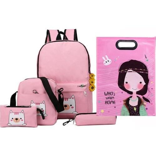 Cartoon Women backpack Canvas 4Pcs/set School Backpacks College Schoolbag for Teenager Girl Rucksack Moclila Shoulder Bags