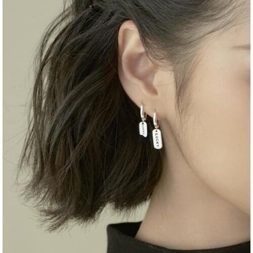 Exquisite Lucky Letter Square Asymmetric Hoop Earrings For Women Girls Trend Creative Jewelry Gifts SAE478